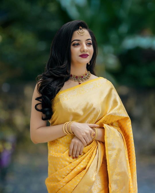 yellow cotton silk saree