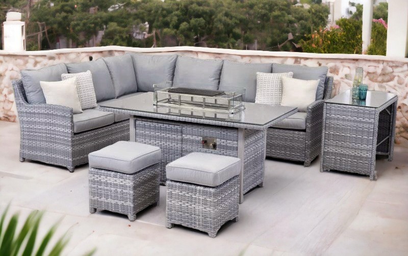 Halo Corner Sofa Set with Firepit Table and Side Table
