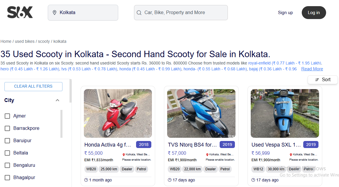 used scooty in kolkata