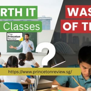 Split image with 'Worth It: SAT Classes' showing a teacher in front of students, and 'Waste of Time' depicting a stressed student. URL at the bottom.