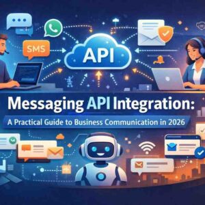 “Messaging API integration diagram for seamless business communication across SMS, WhatsApp, RCS, and email.”